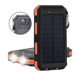 Batterie Externe 20000 mAhChargeur Solaire étanche avec Port USB Pour Smartphone iPhone 15 avec lumière LED Noir