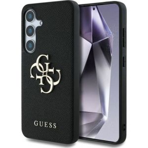 Guess - GUHCS25SPGT4MBK - Coque Grained Big 4G Logo Small Classic Logo pour Samsung Galaxy S25 noir