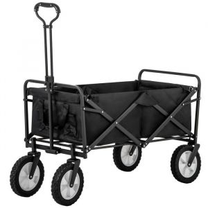 Chariot de JardinChariot de Transport PliableMax.100kgTissu OxfordRemorque à Main 4 Roues pour lextérieur 52x13x75cm Noir