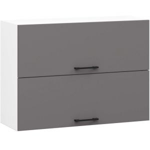 Meuble de cuisine haut suspendue double OLIWIA - 80 x 30 x 58 cm - Blanc/Gris - 2 Portes - Armoire de plancher Design Moderne