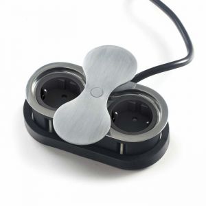 SOTECH Prise encastrée 2 x prises Schuko aspect acier inoxydable avec fiche avec couvercle rotatif