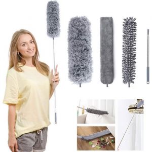 Plumeau Poussière 4pcs Plumeau Télescopique Plumeau avec Manche Telescopique Plumeau en Microfibre Plumeau Pliable (250cm)