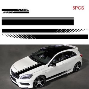 5 pièces universel noir voiture course corps côté bande jupe toit capot autocollant autocollant pour toutes les voitures PVC décal