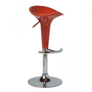 Tabouret de Bar Design Saddle - CLP - Rouge - R&eacute;glable en hauteur - Cuir synth&eacute;tique et m&eacute;tal chrom&eacute;
