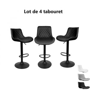 Lot de 4 Tabouret de bar rotatif et réglable en hauteur - WILLONIN - Industriel - Loft - Noir