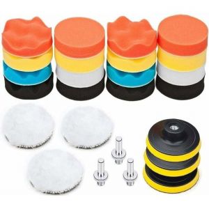 Kit de Polissage Voiture 25 Pcs Éponge Disque de Polissage 75 mm Tampon Lustrage avec Adaptateur M10 Odipie