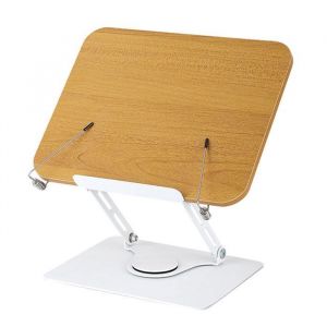 Pupitre de lecture pivotant - Bois et acier au carbone - Support multifonction r&eacute;glable - pour &eacute;tudiants et bureau - Blanc et brun