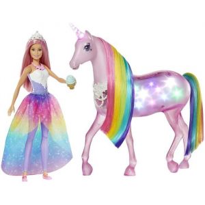 Barbie Dreamtopia - Licorne Lumières Magiques - Sons et lumières - Poupée princesse incluse