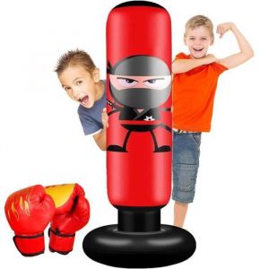 Sac de Frappe Enfant - Punching Ball - Gants Gonflables - Rouge - Polyur&eacute;thane - Mixte