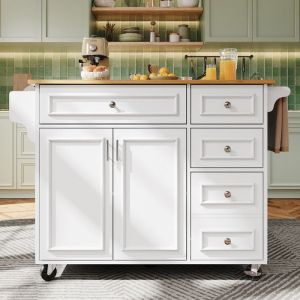 Desserte Cuisine &agrave; Roulettes Blanc 110&times;45-75&times;92 cm - Plateau Rabattable Rangements Modulables & Gain de Place Id&eacute;al Petite Cuisine