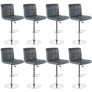 Lot de 8 Chaises Tabourets pour Restaurant Salon Style Contemporain en Similicuir Hauteur R&eacute;glable 55-75cm GRIS
