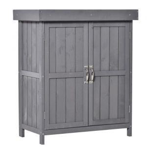 Armoire de jardin Outsunny bois sapin &eacute;tanche rangement ext&eacute;rieur double porte 2 &eacute;tag&egrave;res gris 74x43x88cm balcon garage