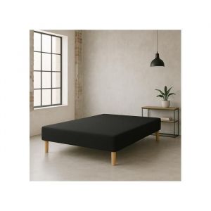 SOMMIER TAPISSIER NOIR 130x190 cm  FABRICATION FRANÇAISE ARTISANALE  PIEDS OFFERTS  HAUTEUR avec PIEDS 27 cm - som130x190noir