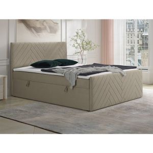 Ensemble complet literie d&eacute;co t&ecirc;te de lit + sommiers coffre + matelas + surmatelas - 160 x 200 cm - Velours - Taupe - MAKANA de