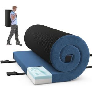 GYMAX Matelas de Camping 1/2 Personnes Pliable Mousse à Mémoire de FormeSac de Transport pour VoyageRandonnée (Bleu188 x 97