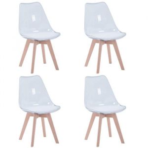 EGOONM Lot de 4 chaises transparentes chaises de salle &agrave; manger coussin en PU design scandinave(Blanc)