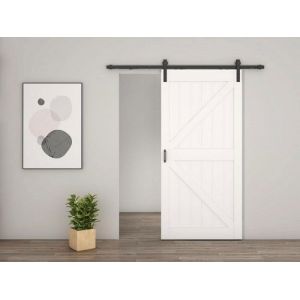 Schulte porte coulissante en bois 90x215cm porte int&eacute;rieure pleine porte de grange ch&ecirc;ne oak blanc syst&egrave;me ouvert noir