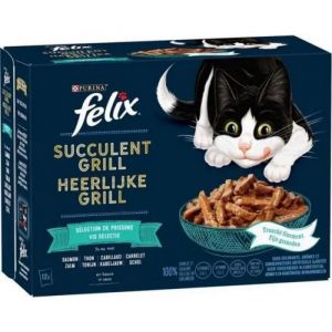 Aliments pour chats - FELIX - Sachet repas Succulent Grill Poisson - Lot de 6 - 12x80g - P&acirc;t&eacute;e pour chat adulte