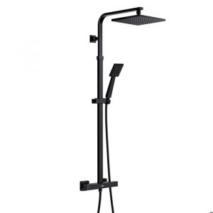 Colonne de Douche - Mitigeur thermostatique - 2 Fonctions Ensemble de Douche Noir en Laiton - Haute R&eacute;glable 110-137 cm