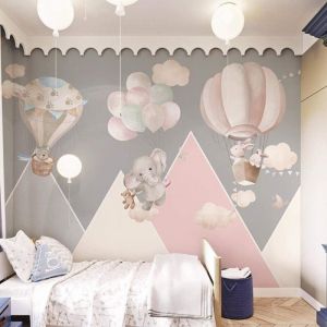 Gris Enfants Chambre Papier Peint Fille Chambre Dessin Anim&eacute; Papier Peint 3D Montgolfi&egrave;re Maternelle Gar&ccedil;on Chambre 410x280cm