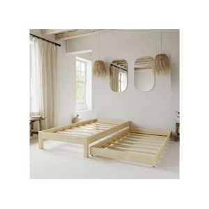 Lit gigogne en bois massif naturel de Profiwood lit fonctionnel avec tiroir-lit meubles pour chambre denfants 120x200 cm