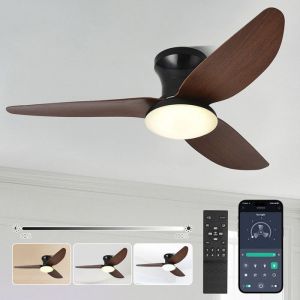 Ventilateur de Plafond avec lumière - Télécommande - 60W LED Dimmable Lampe de Plafond avec Moderne 6 Vitesses Marron 100CM