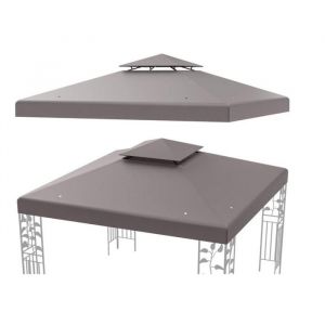 Toile pour Tonnelle 3x3 - RELAX4LIFE - Double Toit Ventil&eacute; - Polyester Imperm&eacute;able - Protection Solaire - Toit de Rechange - Gris