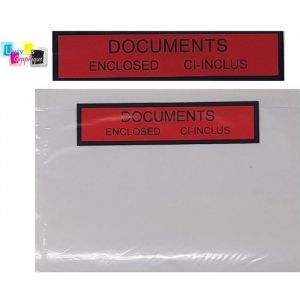 100 Pochette porte-document ci-inclus format A6 (A4 plié en 4) adhésive transparente-imprimée documents ci-inclus-documents