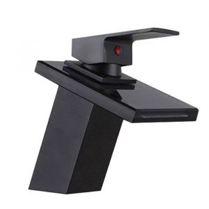 Robinet de salle de bain IDEKO - Mitigeur Lavabo cascade laiton verre Noir