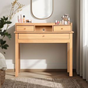 URBAN MEUBLE Bureau en bois de chêne multifonctionnel coiffeuse vanity bureau avec 1 tiroirs de rangement 100 x 50 x 90 cm