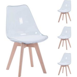 BenyLed Lot de 4 Chaises de Salle à Manger Chaises latérales en Acrylique Transparent avec Coussin Dassise en PU Blanc