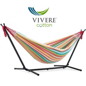 Hamac Double avec Support - Vivere - UHSDO8-26 - Coton Multicolore - 2 Personnes - 250 cm