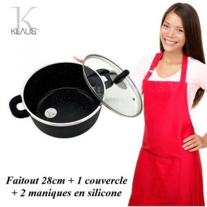 Faitout 28cm - Klaus - 5 litres - 100% antiadhésif - Pierre céramique triple épaisseur - Compatible induction