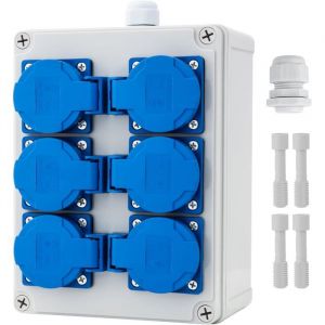 Coffret &Eacute;lectrique de Chantier IP54 Mural - Distributeur 6 Prises Domestiques 16A - Imperm&eacute;able pour Jardin & Usage Domestique