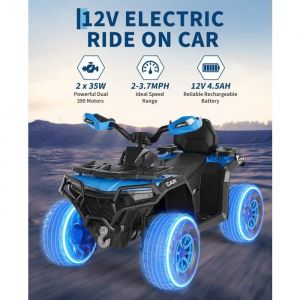 Voiture 4x4 Quad Buggy &eacute;lectrique Enfant 12 V 6 Km/h Max Suspension Phare LED Bluetooth Musique Bleu