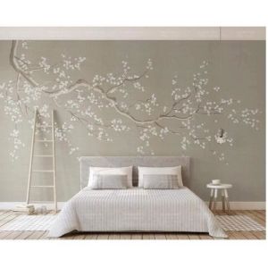 Papier Peint Panoramique De Fleur De Prunier Zen Peint  La Main Papier Peint Intiss&eacute; Tapisserie Murales Chambre Salon 350x250cm