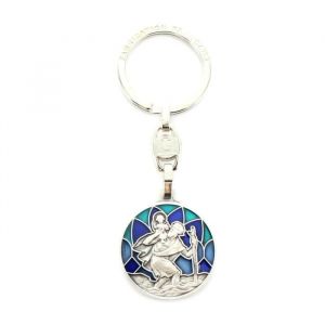 Porte-clé - Saint Christophe - Fond bleu turquoise - Objet religieux - Ange gardien - Mixte