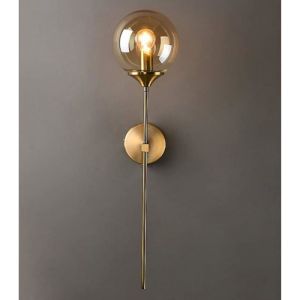 Applique murale industrielle vintage globe en verre ambré avec applique murale dorée à bras long applique murale dorée pour