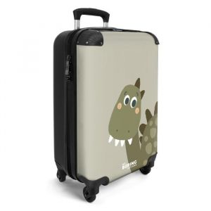 Valise Cabine - NoBoringSuitcases - Bagage &agrave; Main 55x35x20cm - L&eacute;g&egrave;re et Rigide - avec 4 roulettes - 36L - Dinosaure vert