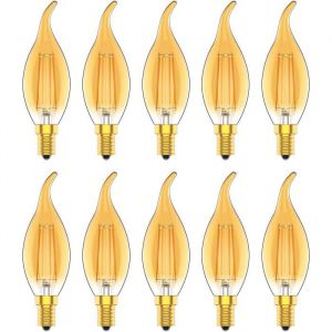 Ampoule de bougie E14 LED dimmable ampoule &agrave; filament Edison 4W &eacute;quiv. 30W 220-240V lumi&egrave;re jaune chaud sarcelle lot de 10