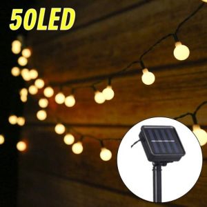 1pc-Guirlande lumineuse solaire LED 50 lumi&egrave;res-7 m&egrave;tres blanc chaud-8 modes r&eacute;glables - &Eacute;tanch&eacute;it&eacute; IP44-Lampe boule LED camping
