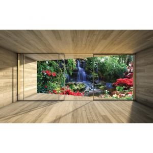 Papier Peint Photo INTISS&Eacute;-(3313V8T) PAYSAGE DE JARDIN 3D-368x254cm-8 l&eacute;s-Mural Poster G&eacute;ant XXL-Beach Mer Oc&eacute;an Nature Jungle