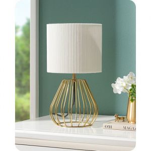 EDISHINE Lampe de Table Lampe de Chevet Ampoule LED E14 Incluse Abat-jour Pliss&eacute; Base M&eacute;tallique Dor&eacute;e en Forme de Goutte dEau