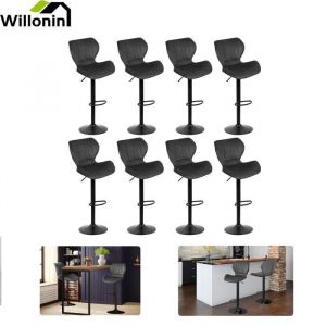 Willonin&reg; Tabourets de Bar Lot de 8 chaises Haute Structure m&eacute;tal et et rev&ecirc;tement Tissu Style vintage Noir