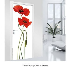 Stickers pour porte - Lumal&eacute;a - Coquelicots - Adh&eacute;sif MAT - Largeur 63 x Hauteur 205 cm