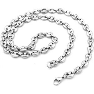 Collier Homme - Acier Inoxydable - Maille Grain de Caf&eacute; 6mm - Argent&eacute; - Mixte - 6mm