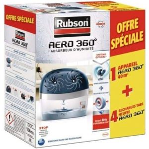 Rubson A&eacute;ro 360 1 Appareil + 4 recharges Offre Sp&eacute;ciale Absorbeur dhumidit&eacute; 40m&sup2;