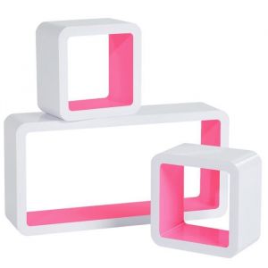 WOLTU Lot de 3 Étagère murale cube en bois MDF Étagère pour livres ou CD Epaisseur de 1.8 cmBlanc Rose
