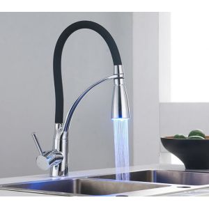 Robinet de cuisine robinet de cuisine LED avec douchette extractible mitigeur de cuisine pivotant à 360° noir