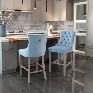 Chaise capitonné de salle à manger design avec pieds en boistabouret de barvelours lot de 2 (bleu clair)